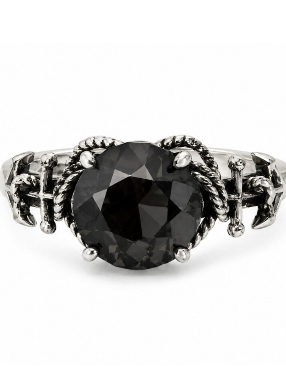 $5 When Bundled - Pirate Anchor Black Crystal Ring